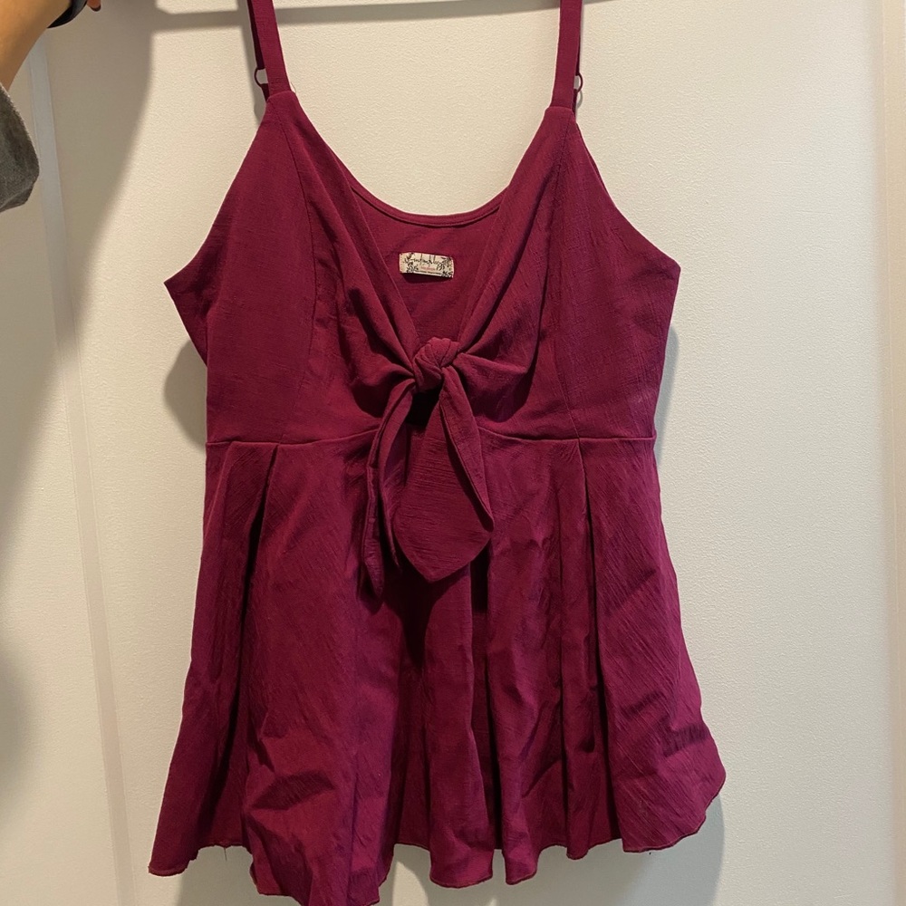 Free People Fushia Peplum Tank w/ Bow